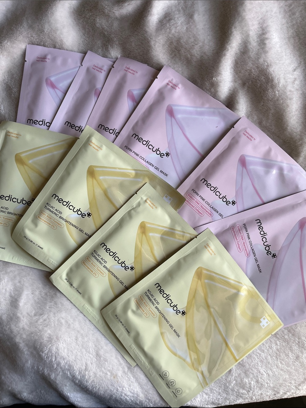 Medicube PDRN collagen and kojic acid turmeric brightening masks